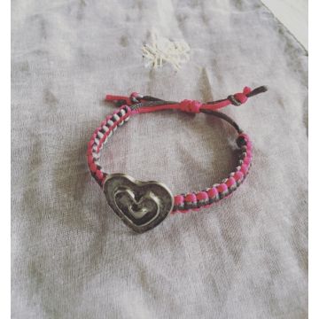Bracelet tressé rose et coeur